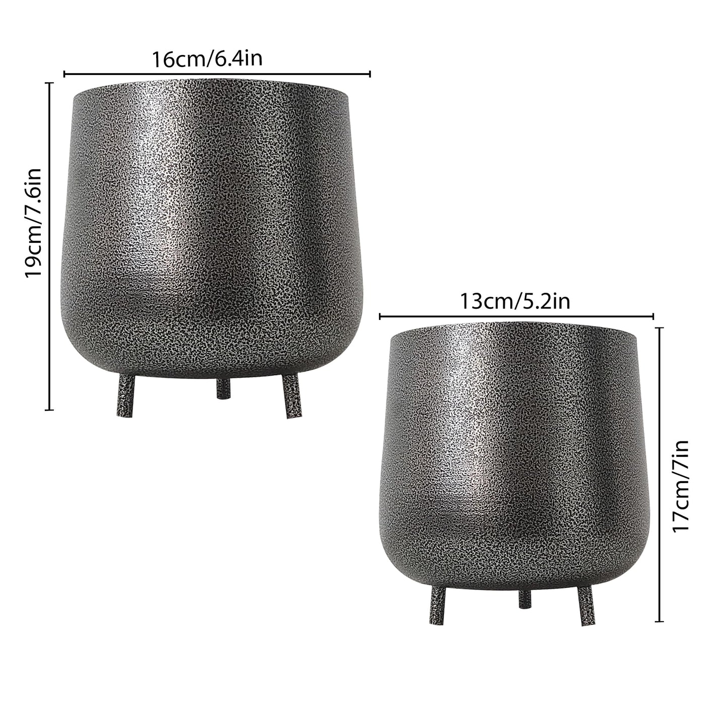 Homesake® Metal Flower Pots Planter DistressToned Garden Planters, 7.5/7 Inch Indoor Round Plant Containers, Pack 2 Cactus Greens Pots with Drainage Hole