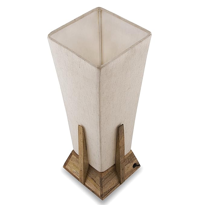 Homesake® Bedside Table Lamp, Retro Style  Wood Pyramid Table Lamp with Khadi Fabric Shade, Nightstand Mini Desk Lamps for Bedroom, Living Room, Baby Room, Bookcase SET OF 2