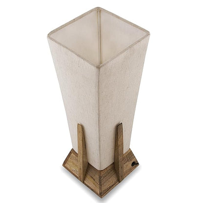 Homesake® Bedside Table Lamp, Retro Style  Wood Pyramid Table Lamp with Khadi Fabric Shade, Nightstand Mini Desk Lamps for Bedroom, Living Room, Baby Room, Bookcase SET OF 2