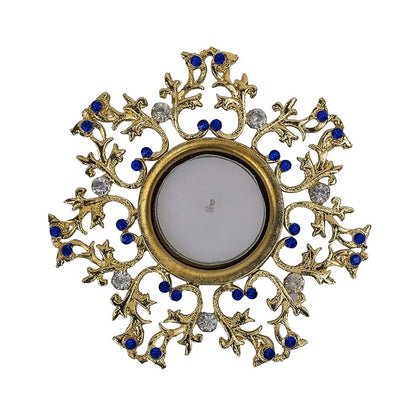 Crystal Floral Vine Tea Light Candle Holders, Decorative Diya for Wedding Coffee Table,Small 4" Dia