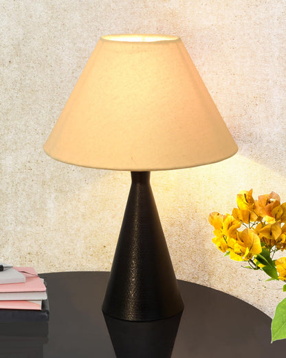 Bedside Table Lamp, Matt Black Metal Modern Lamp with Fabric Shade, Simple Side Lamp for Living Room,Bedroom,Home,Office Working, Black Cone, Turquoise Shade