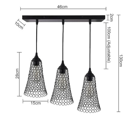 3-lights Linear Cluster Chandelier Cone hanging Pendant Light, kitchen area and dining room light