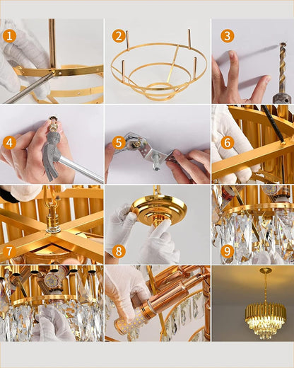 15" 5-Light Modern Crystal Chandelier Light Fixtures 3-Tier Gold Luxury Chandeliers for Dining Room Round Hanging Pendant Lighting for Living Room Kitchen Entryway, Bedroom Hallway 400mm
