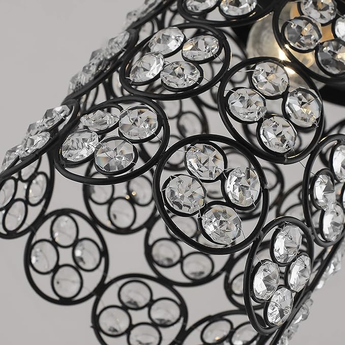 Matt black Crystal hanging lantern light, ceiling light, Nordic E27 pendant
