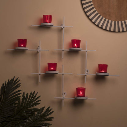 Homesake® White Scorching Ladder with Six Votive, Wall Hanging Candle Tealight Holder, Set of 2