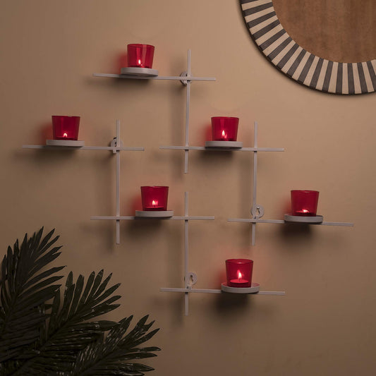 Homesake® White Scorching Ladder with Six Votive, Wall Hanging Candle Tealight Holder, Set of 2