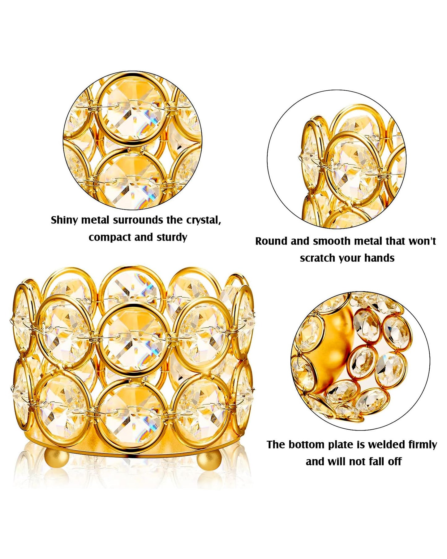 Crystal Tealight Candle Holder Votives Bowl Candle Holders for Home Decoration, Diya Diwali Decoration Lights Centerpieces for Wedding Home Party Table Decoration, Gold, Pack of 6 & 10