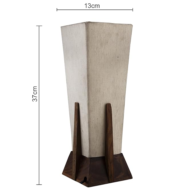 Homesake® Bedside Table Lamp, Retro Style  Wood Pyramid Table Lamp with Khadi Fabric Shade, Nightstand Mini Desk Lamps for Bedroom, Living Room, Baby Room, Bookcase SET OF 2