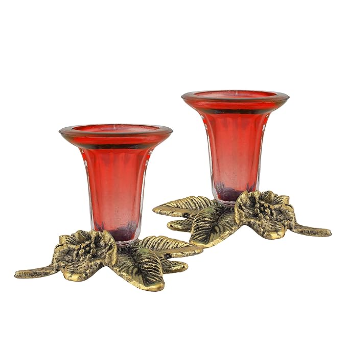 Antique Gold Candle Stand Grapevine, Diya Holder, Set of Two