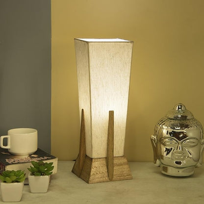Homesake® Bedside Table Lamp, Retro Style  Wood Pyramid Table Lamp with Khadi Fabric Shade, Nightstand Mini Desk Lamps for Bedroom, Living Room, Baby Room, Bookcase SET OF 2