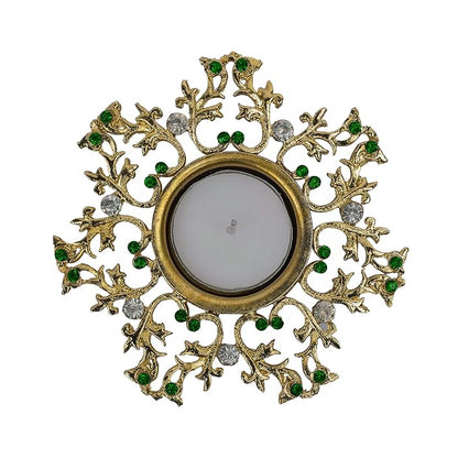 Crystal Floral Vine Tea Light Candle Holders, Decorative Diya for Wedding Coffee Table,Small 4" Dia