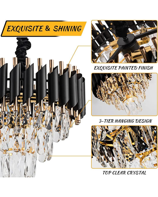 15" 5-Light Modern Crystal Chandelier Light Fixtures 3-Tier Gold Luxury Chandeliers for Dining Room Round Hanging Pendant Lighting for Living Room Kitchen Entryway, Bedroom Hallway 400mm