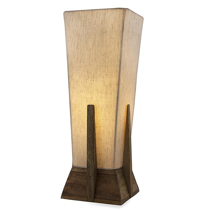 Homesake® Bedside Table Lamp, Retro Style  Wood Pyramid Table Lamp with Khadi Fabric Shade, Nightstand Mini Desk Lamps for Bedroom, Living Room, Baby Room, Bookcase SET OF 2