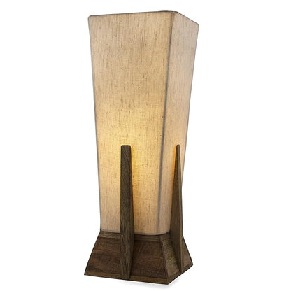 Homesake® Bedside Table Lamp, Retro Style  Wood Pyramid Table Lamp with Khadi Fabric Shade, Nightstand Mini Desk Lamps for Bedroom, Living Room, Baby Room, Bookcase SET OF 2