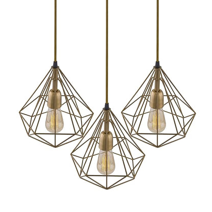 3-lights Linear Cluster Chandelier Golden Diamond hanging Pendant Light, kitchen area and dining room light