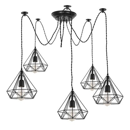 Spider Chandelier Diamond Lamp, Vintage Edison Style E 27 Adjustable DIY Ceiling Pendant Light, E27 Rustic Cluster Hanging Light(1.25 M, Black Twisted Wire)