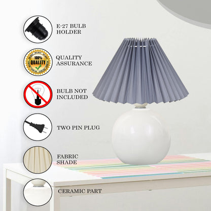 Bedside White Ceramic Table Lamp, Classic Desk lamp for Living Room Bedroom, Farmhouse Nightstand Lamps Round with Jute Pleated Shade