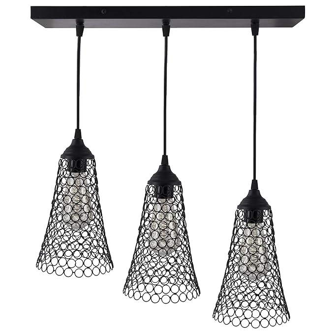 3-lights Linear Cluster Chandelier Cone hanging Pendant Light, kitchen area and dining room light