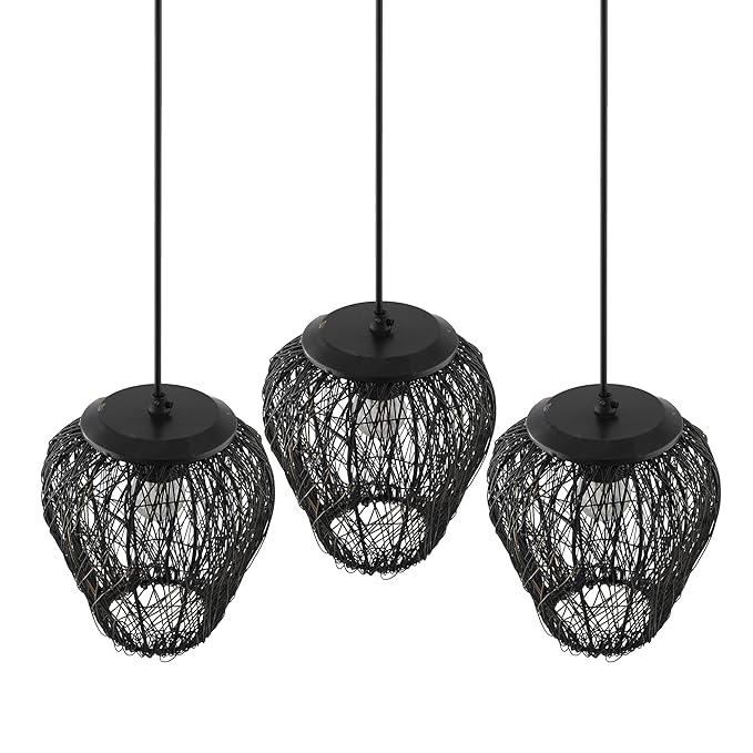3-Lights Cluster Chandelier Black Steel Wire Mesh Pendant, Decorative, Black, URBAN Retro, Nordic Style, LED/Filament Bulb