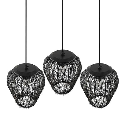 3-Lights Cluster Chandelier Black Steel Wire Mesh Pendant, Decorative, Black, URBAN Retro, Nordic Style, LED/Filament Bulb