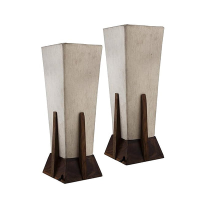 Homesake® Bedside Table Lamp, Retro Style  Wood Pyramid Table Lamp with Khadi Fabric Shade, Nightstand Mini Desk Lamps for Bedroom, Living Room, Baby Room, Bookcase SET OF 2