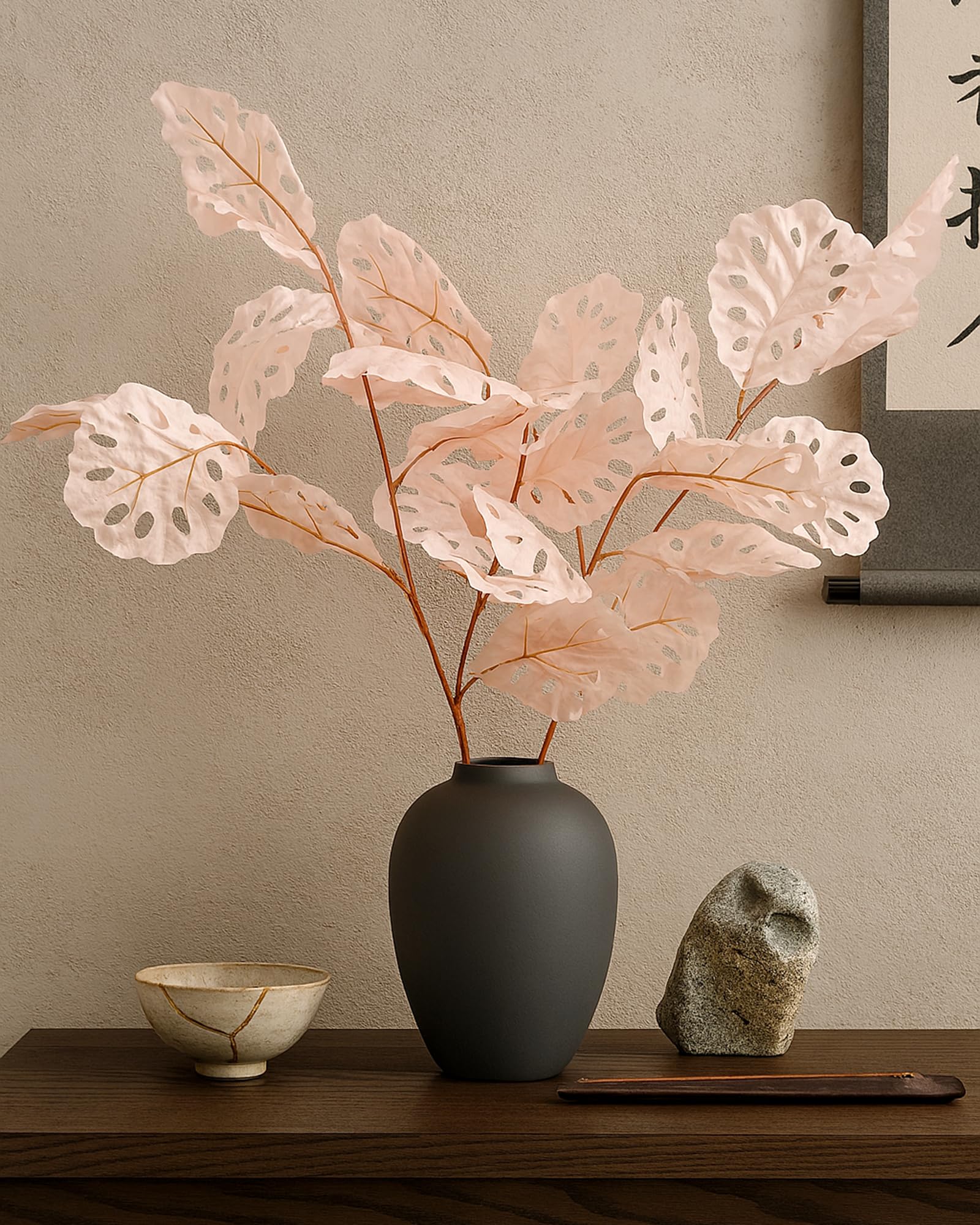 Homesake® Faux Long Monstera Leaf Stems, Set of 2 Artificial Branches with 5 Sticks Each, Pot Not Included, Decorative Plant for Vase, Tabletop, Living Room, Home Décor, Green