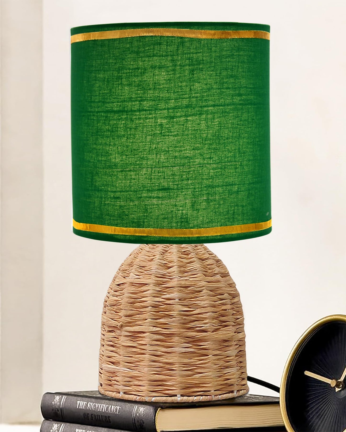 Homesake® Raffia Rattan Table Lamp with Fabric Shade, Small Nightstand Lamp, Natural Wicker Bedside Lamp for Bedroom, Living Room, Study & Home Décor, Livra Collection | E27 Holder
