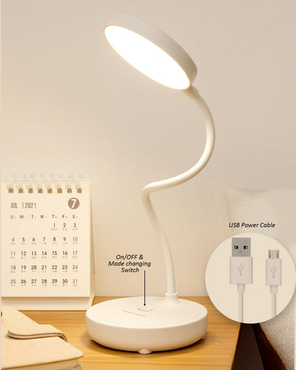 Desk Lamp Rechargeable Battery Operated 3 Level Brightness Study Table Lamp for Students, Study Lamp for Office Table, Night Light for Study Room | Reading Light with Mobile Stand, White
