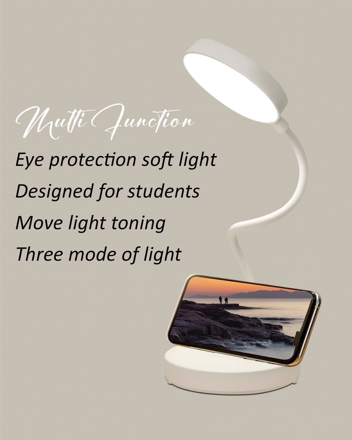 Desk Lamp Rechargeable Battery Operated 3 Level Brightness Study Table Lamp for Students, Study Lamp for Office Table, Night Light for Study Room | Reading Light with Mobile Stand, White