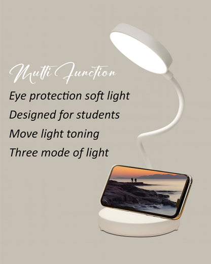 Desk Lamp Rechargeable Battery Operated 3 Level Brightness Study Table Lamp for Students, Study Lamp for Office Table, Night Light for Study Room | Reading Light with Mobile Stand, White
