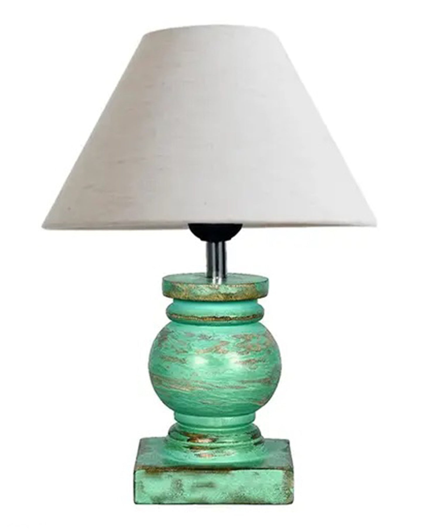 Small Table Lamp for Bedroom Green Distress Living Room Simple Retro Wood Grain Farmhouse Bedside Lamps Suitable for Nightstand, Gift, Trophy, Jute Shade