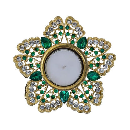 Crystal Butterfly Tea Light Candle Holders, Decorative Diya for Wedding Coffee Table,Small 4" Dia