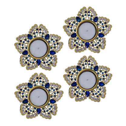 Crystal Butterfly Tea Light Candle Holders, Decorative Diya for Wedding Coffee Table,Small 4" Dia