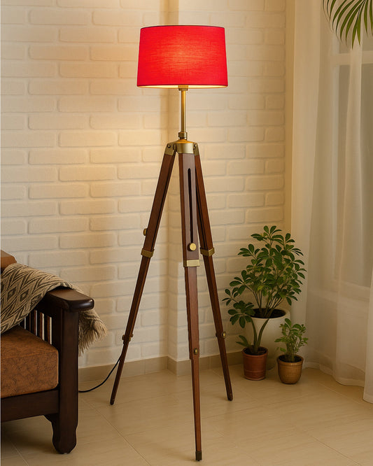 Industrial Tripod Floor Lamp for Living Room Bedroom, Vintage Reading Lamp with Wooden Metal Legs,Nautical Lamp for Office, Cinema, Dorm