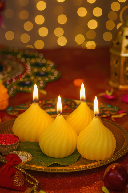 Premium Ladoo Candle, Hand Poured, Motichur Laddoo Candles, Diwali Gift Pack Decorative Scented Candle 100% Paraffin Wax, Set of 4