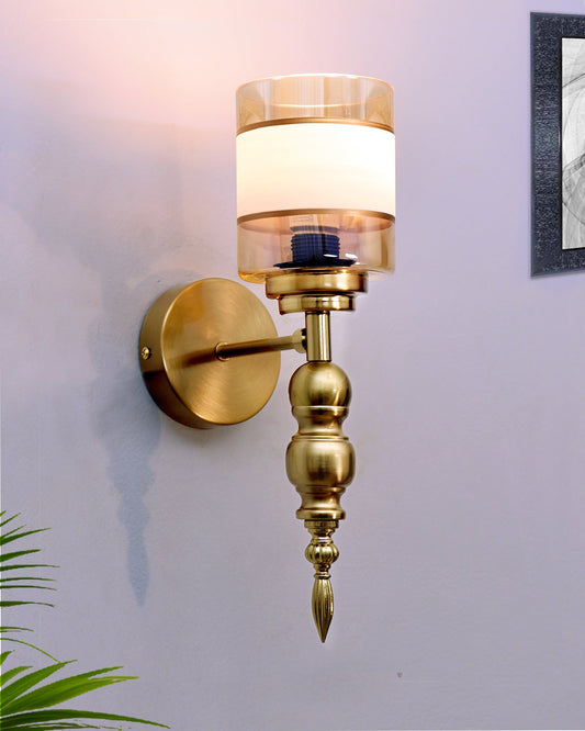 Mid-Century Modern Metal and Glass Wall Light, Brushed Gold, Lamp Fixture for Bedroom Vanity Bathroom Hotel, Wall Scone Torch