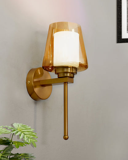 Mid-Century Modern Metal and Glass Wall Light, Brushed Gold, Lamp Fixture for Bedroom Vanity Bathroom Hotel, Wall Scone Torch