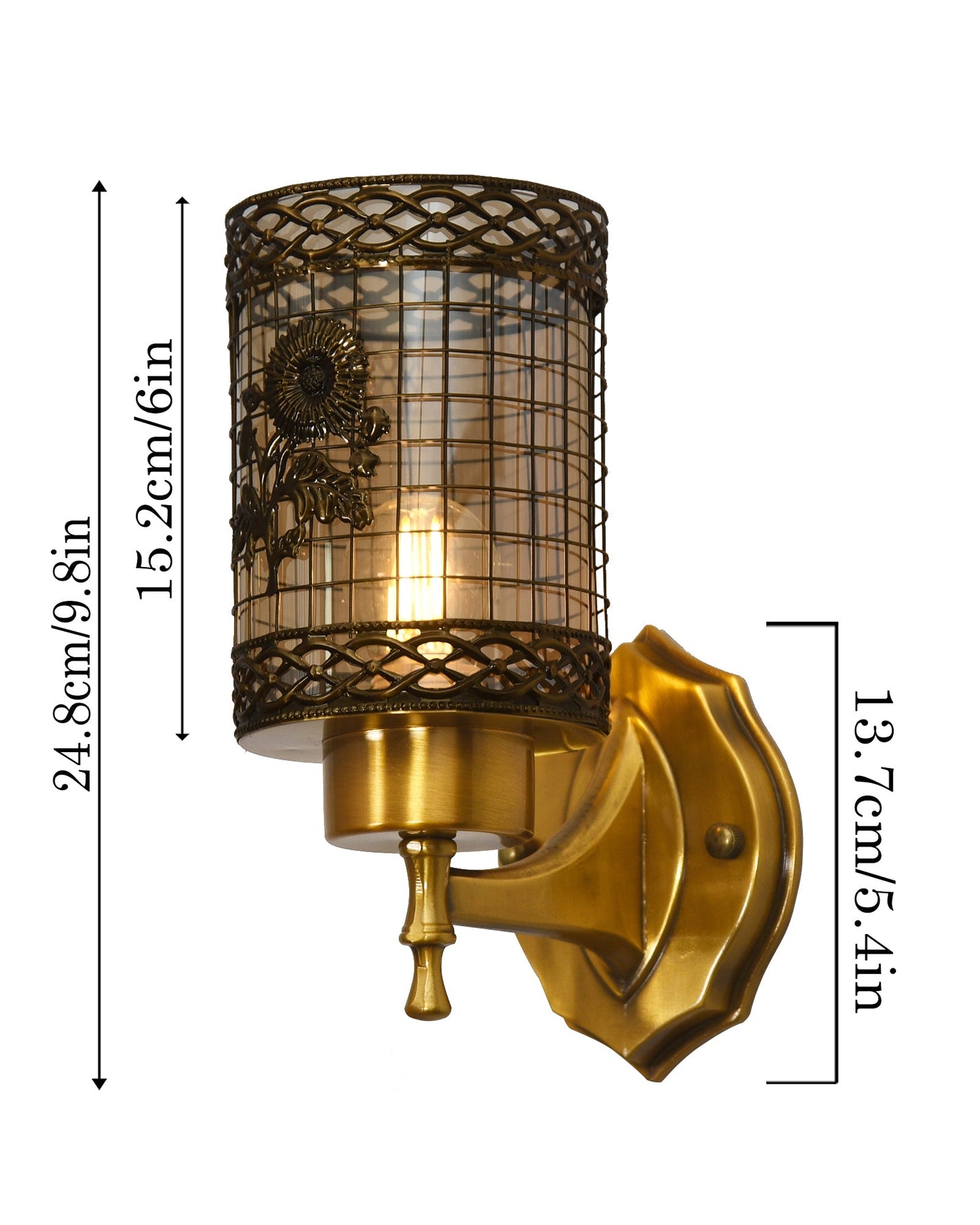 Mid-Century Modern Metal and Glass Wall Light, Brushed Gold, Lamp Fixture for Bedroom Vanity Bathroom Hotel, Wall Scone Torch