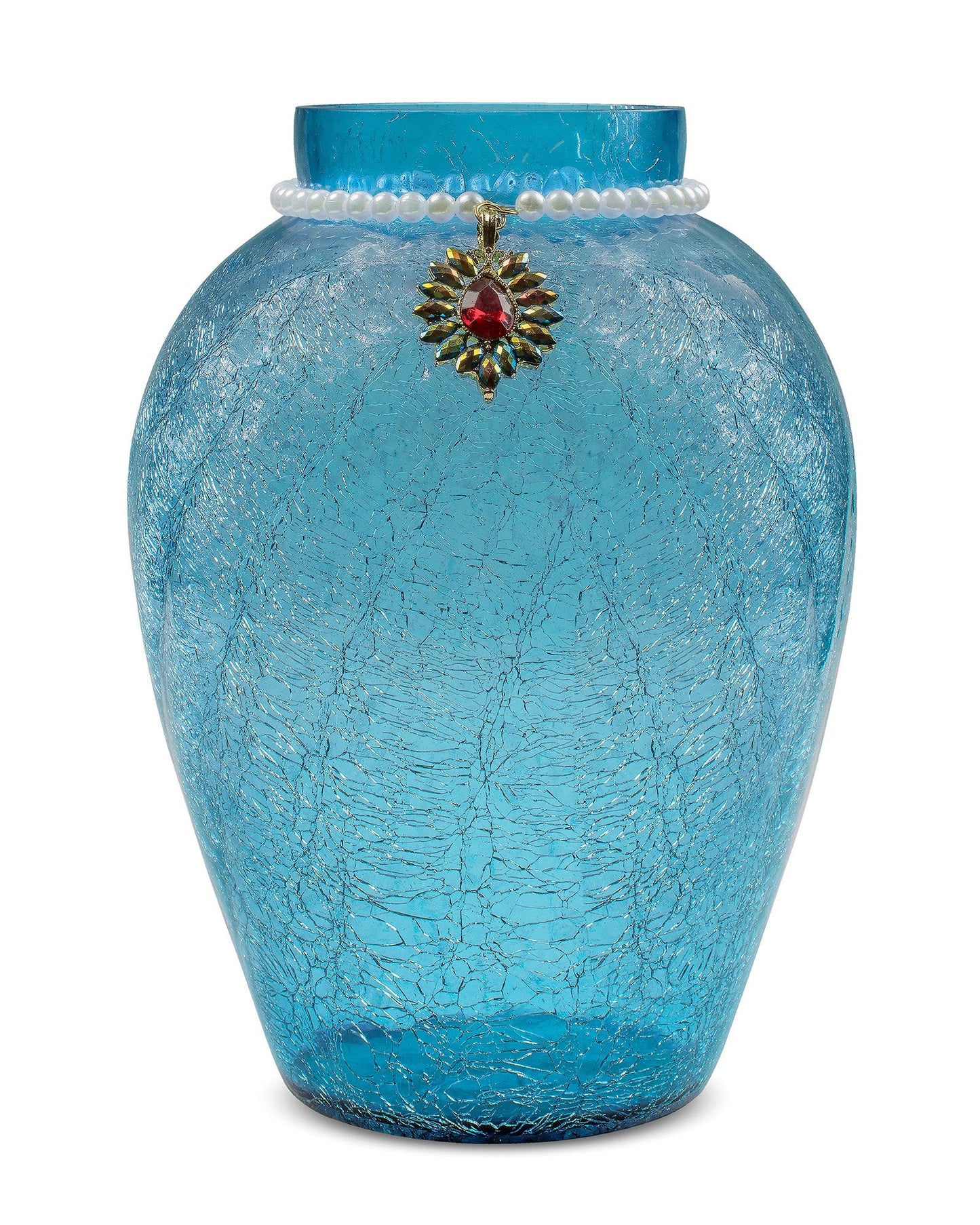 Crackle Flower Pot with Brooch Neck