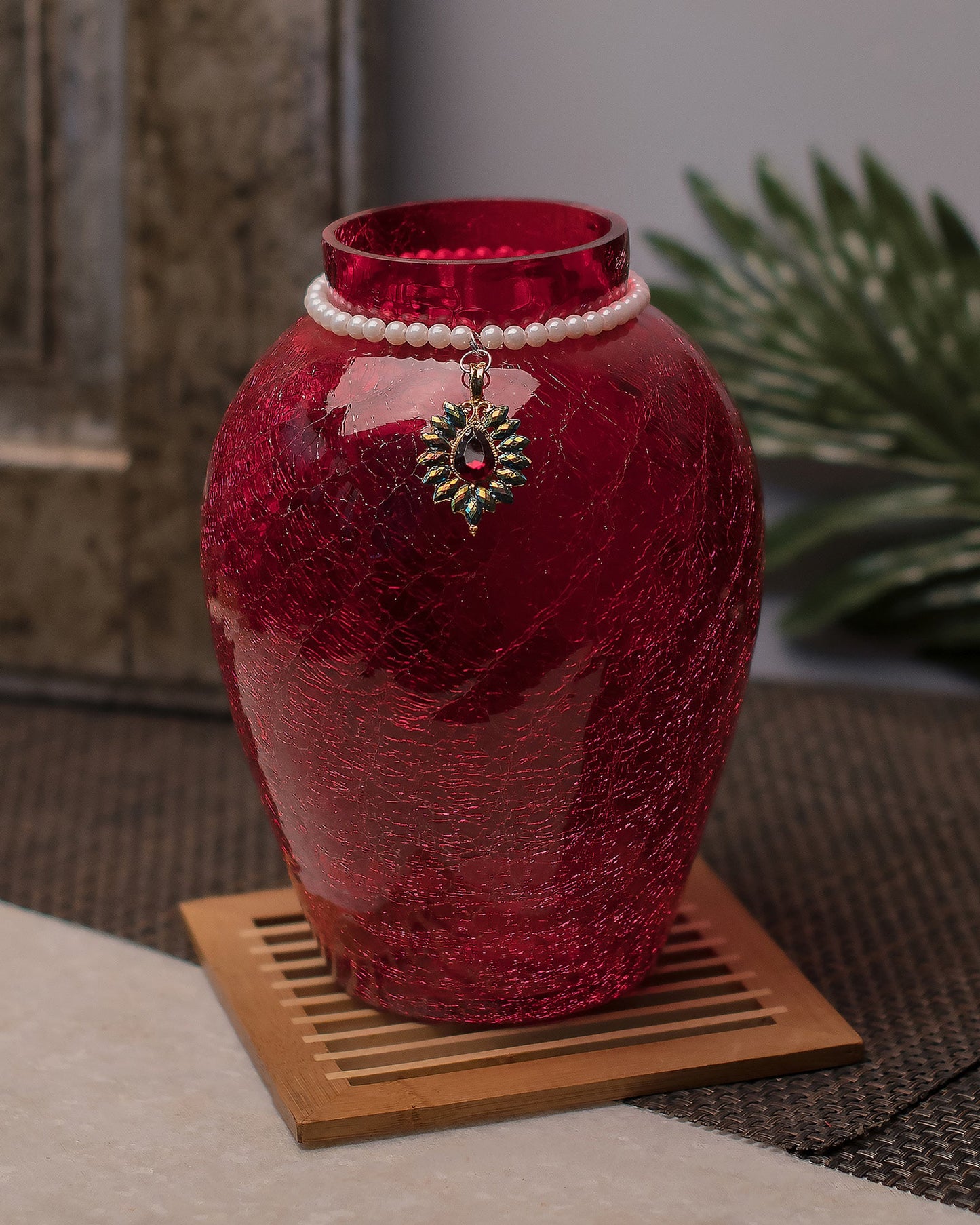 Crackle Flower Pot with Brooch Neck