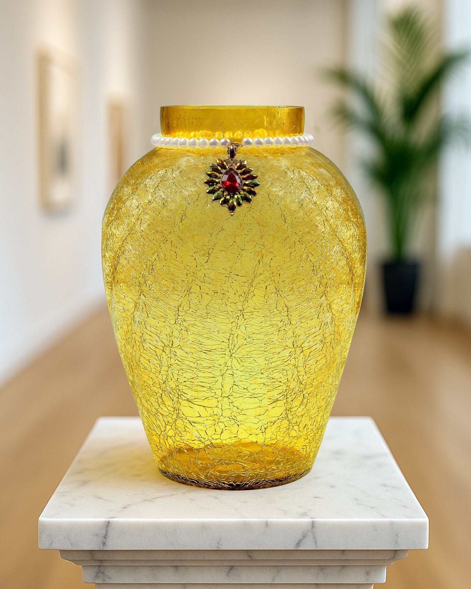 Crackle Flower Pot with Brooch Neck