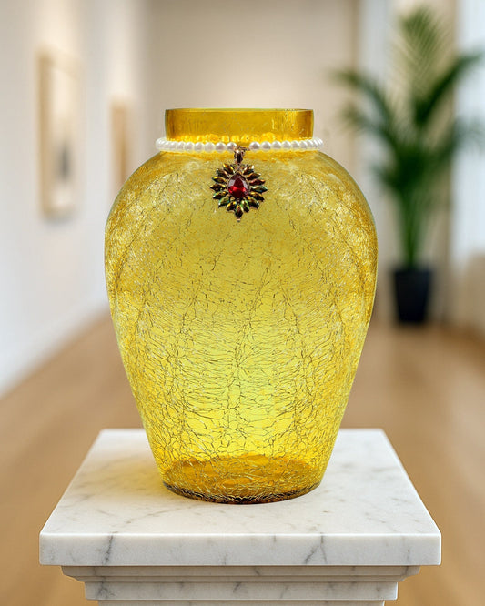 Crackle Flower Pot with Brooch Neck