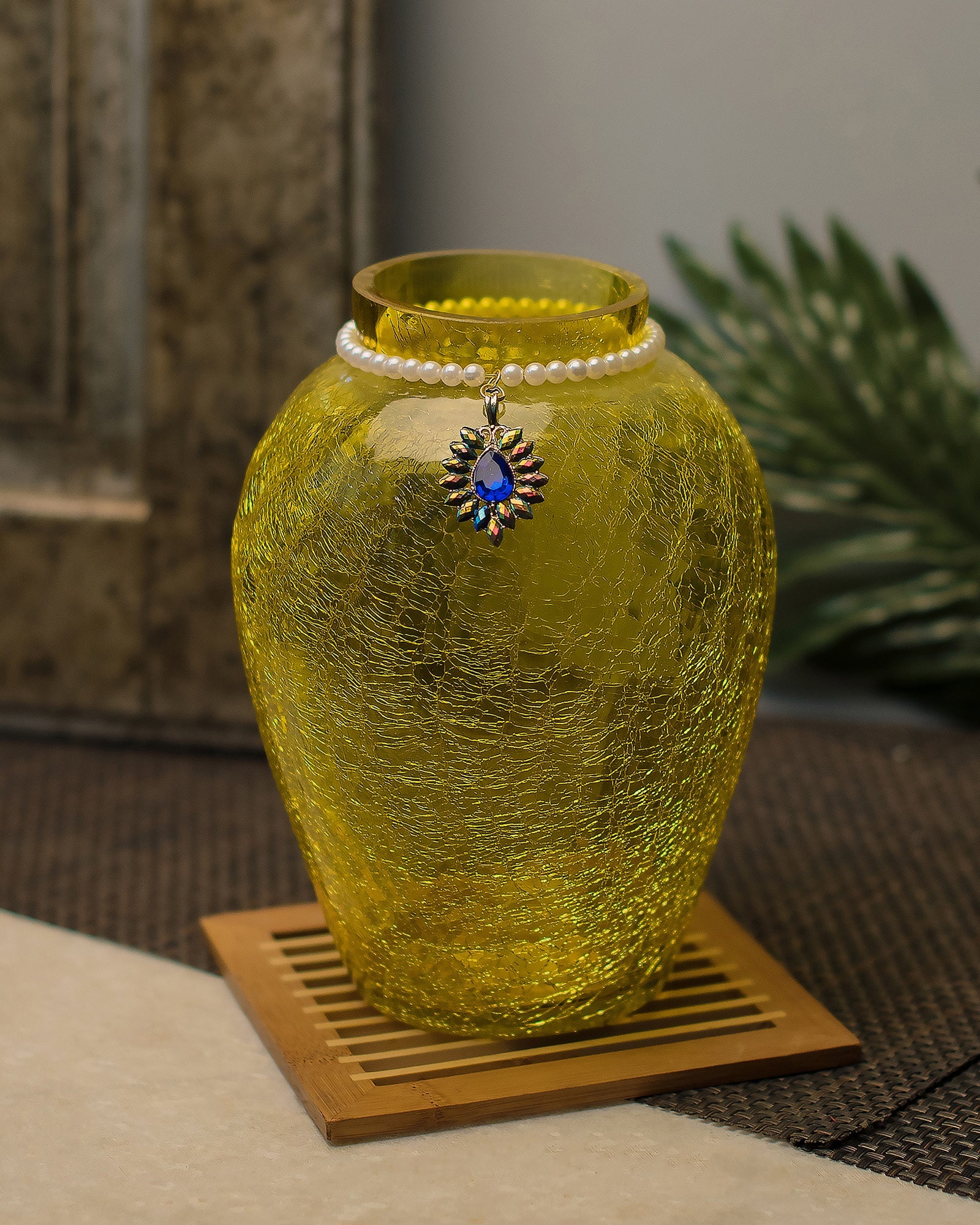 Crackle Flower Pot with Brooch Neck