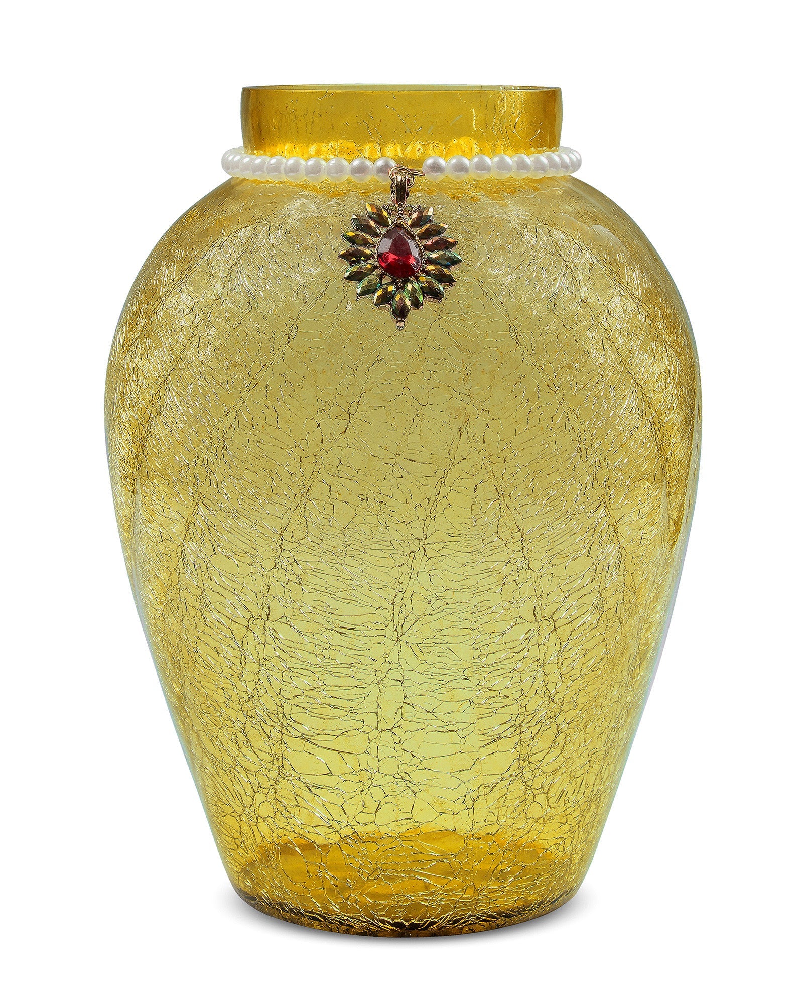 Crackle Flower Pot with Brooch Neck