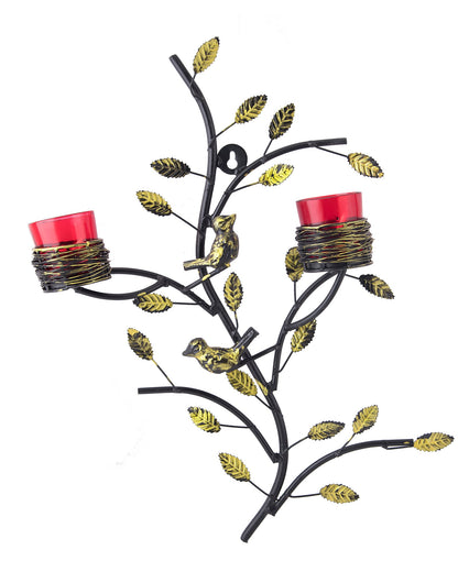 Tree with Bird Nest Votive Stand Blue, Wall Candle holder and Tealight candles