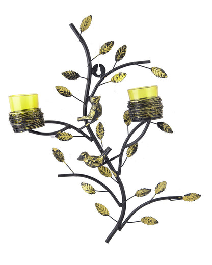 Tree with Bird Nest Votive Stand Blue, Wall Candle holder and Tealight candles