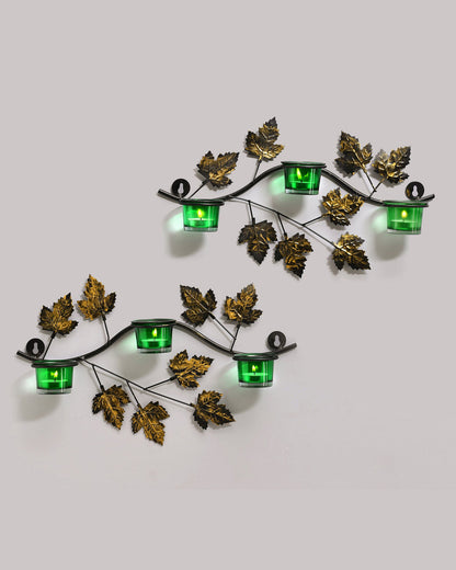 Maple Leaf Wall Mount with 3 Votive, set of 2, candle stand wall mounted with tea lights