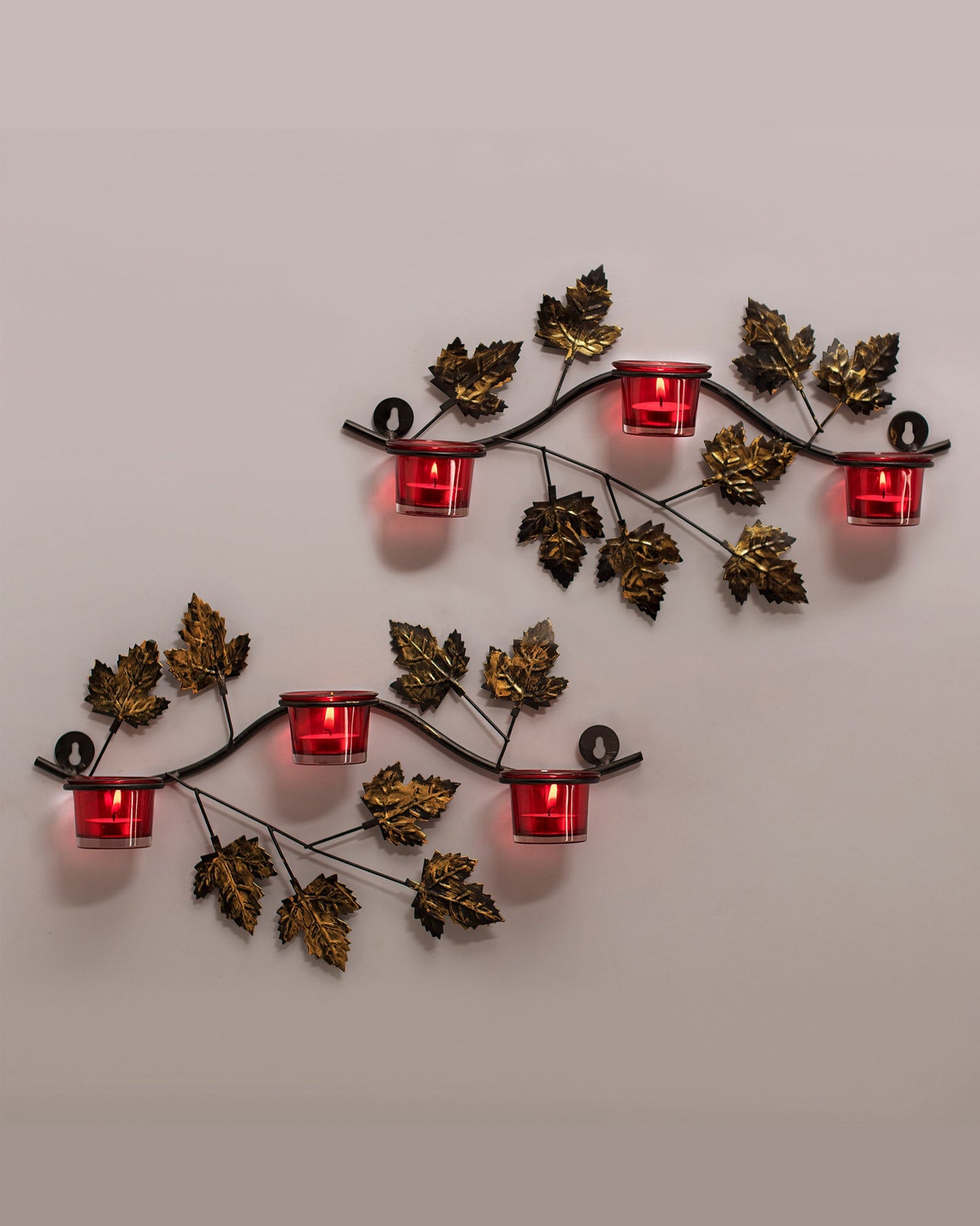 Maple Leaf Wall Mount with 3 Votive, set of 2, candle stand wall mounted with tea lights