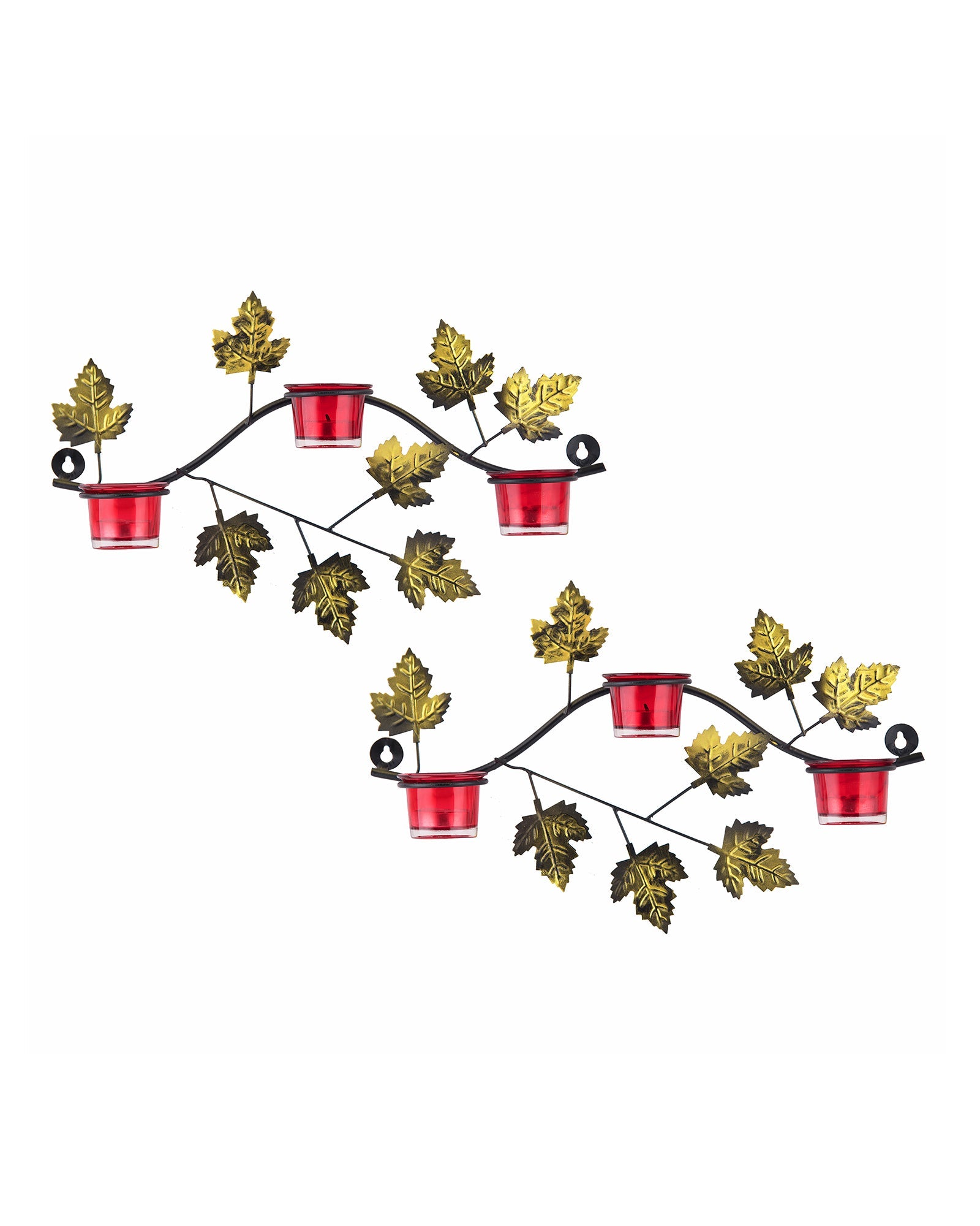 Maple Leaf Wall Mount with 3 Votive, set of 2, candle stand wall mounted with tea lights