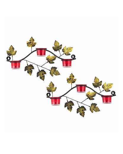 Maple Leaf Wall Mount with 3 Votive, set of 2, candle stand wall mounted with tea lights